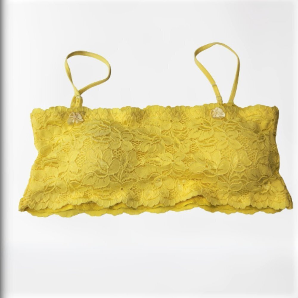 Sexy Yellow Bralette Crop Top Lace Bandeau Adjustable Straps Removable Pad - NEW